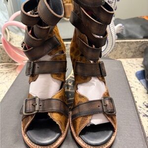 Freebird Brown and Tan Strappy Sandals